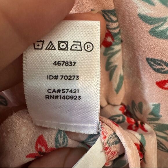 LOFT Petite Small Spring Leaf Flutter Shell Floral Blouse - Pink Red Green - Picture 6 of 7